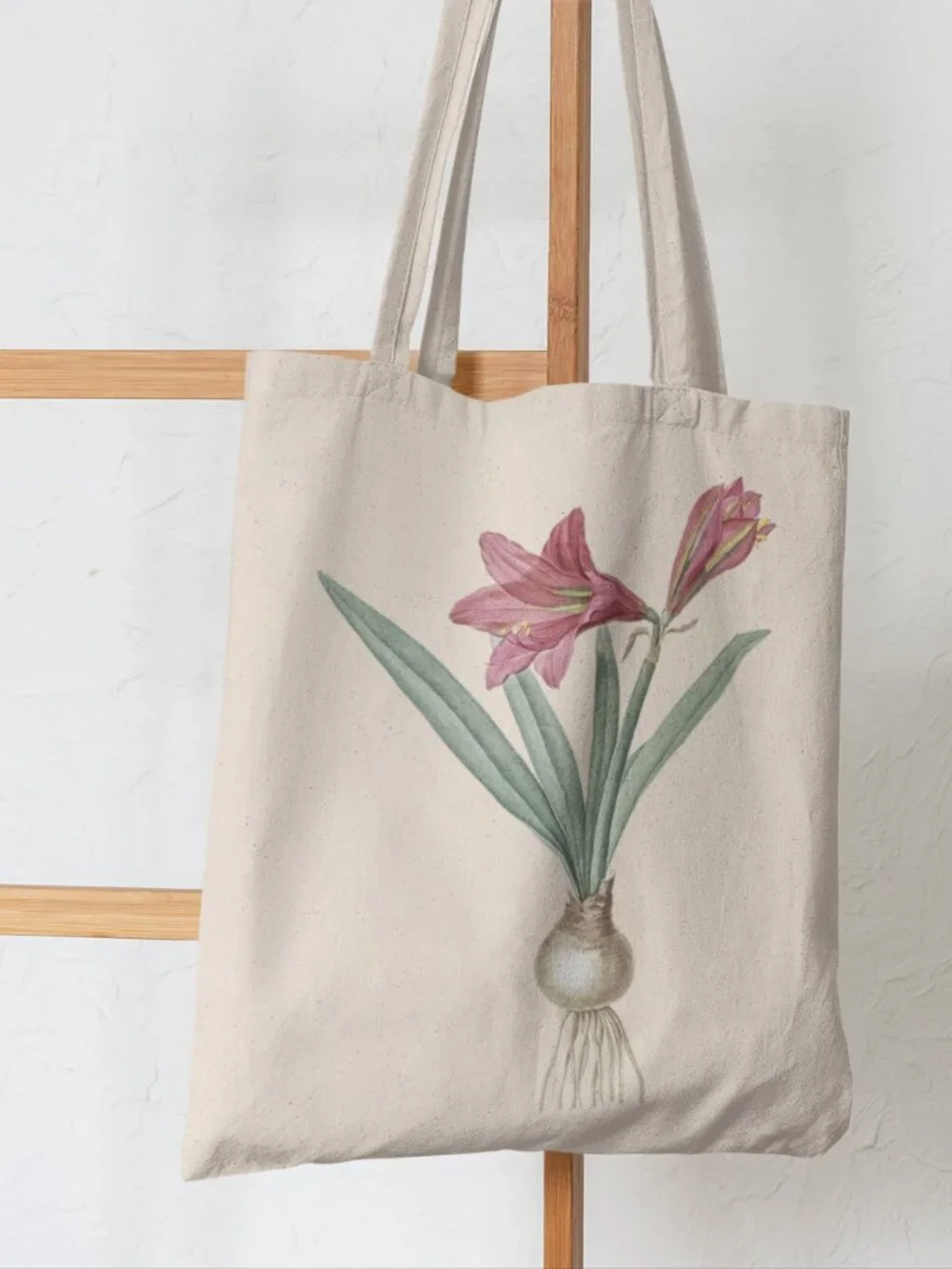 Amaryllis Vintage Floral Print Graphic Canvas Tote Bag